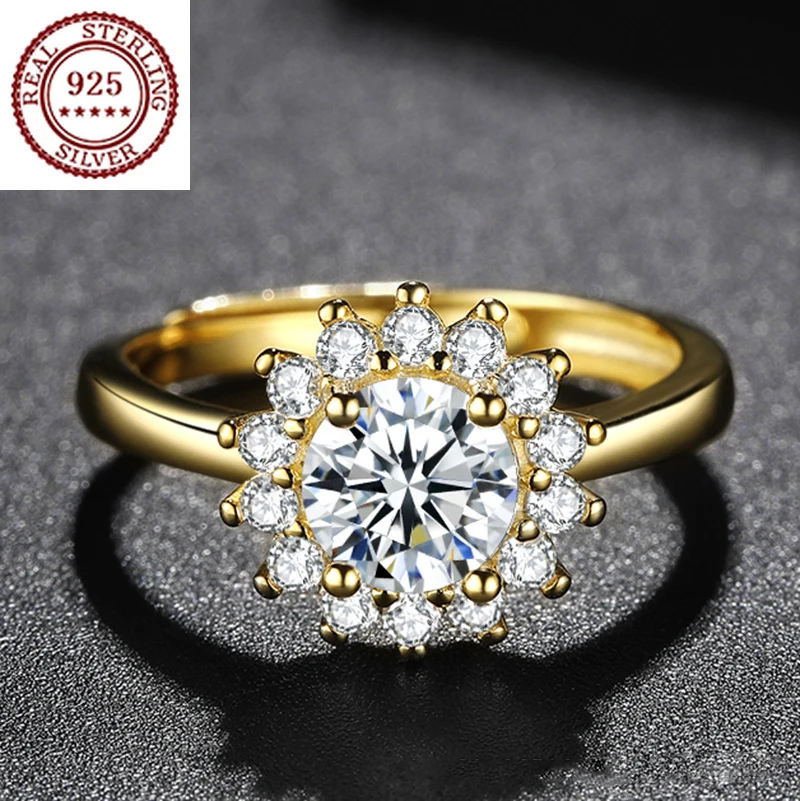 

2021 New S925 Silver Plated Gold Platinum Moissanite Booming Sunflower Diamond Ring Female Wedding Engagement Female Jewelry