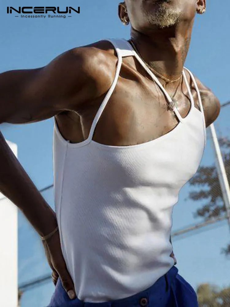 

Майка INCERUN мужская с вырезами, пикантная уличная одежда без рукавов, жилет, однотонная фитнес, модные топы неправильной формы, лето 2022