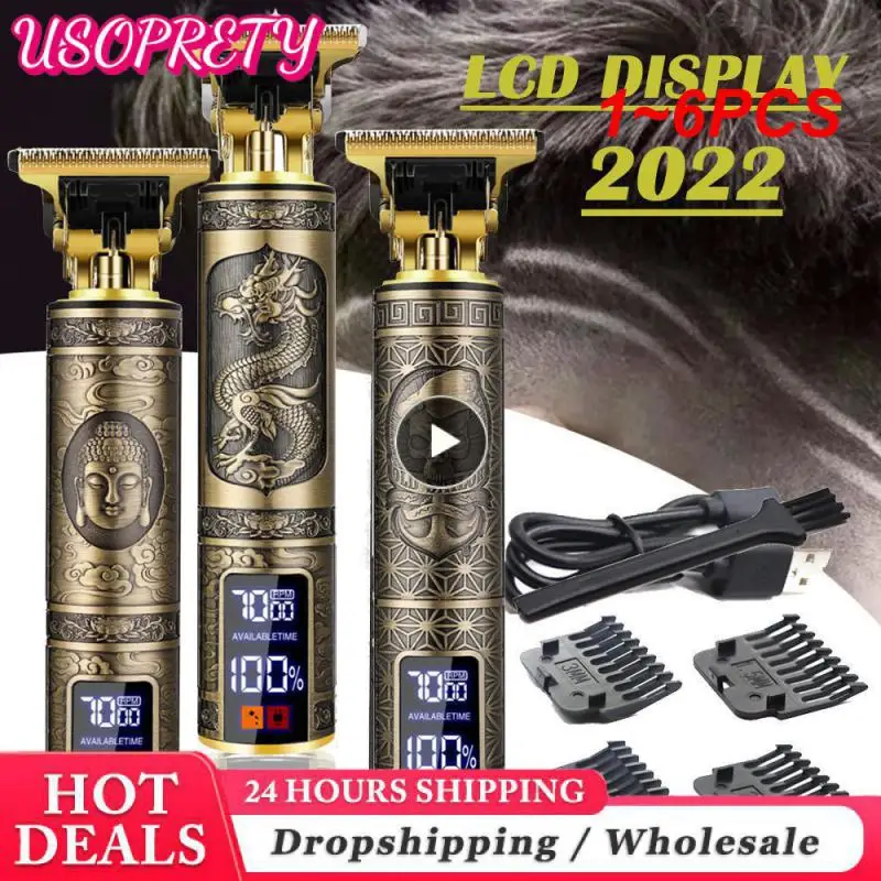 

1~6PCS Tondeuse Dragon Vintage T9 Cordless Professional Hair Clippers Electric Trimmers For Men Clipper hair cutting machine