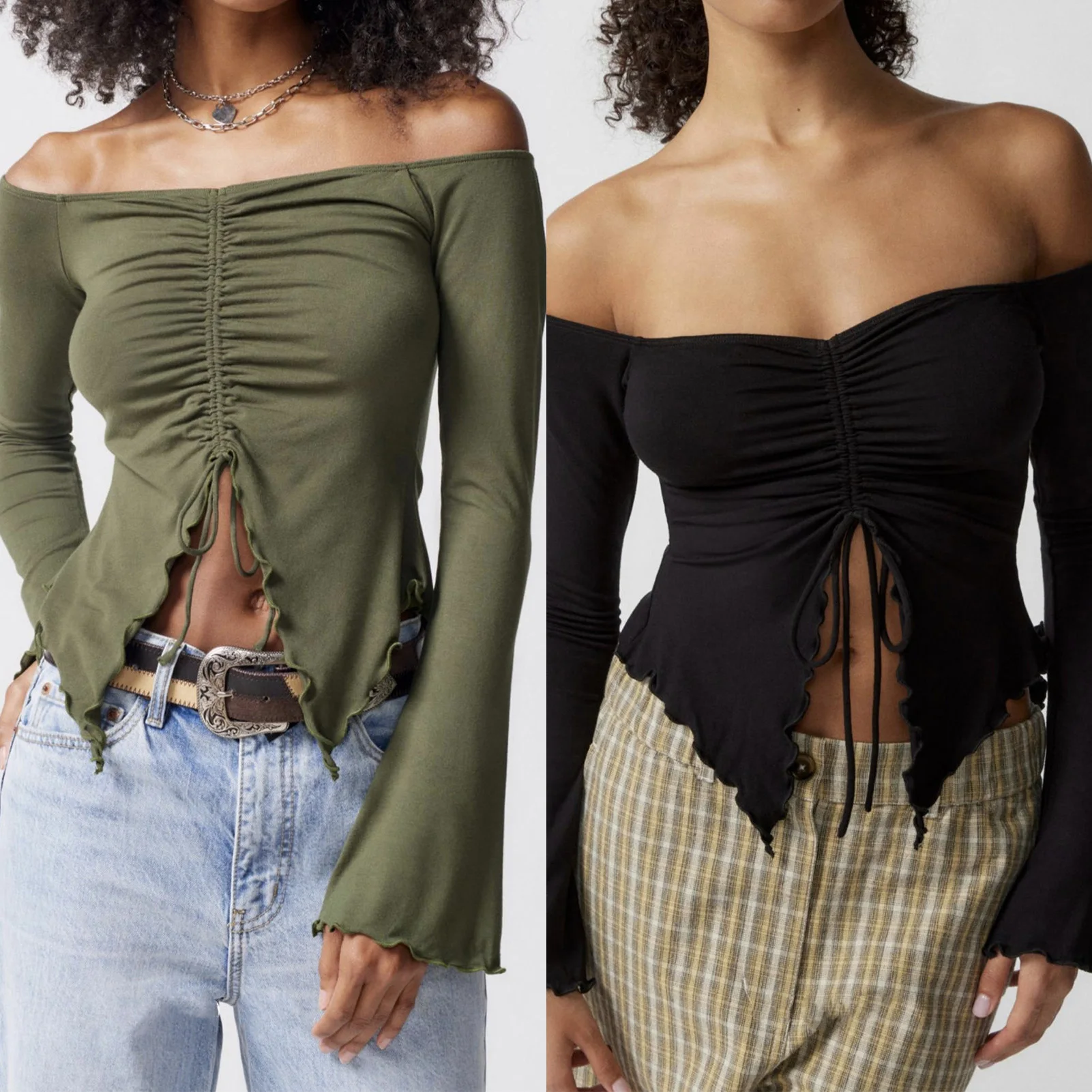 

Французский топ с открытыми плечами, однотонный пикантный облегающий топ с открытой спиной и передней вилкой, Y2k острая уличная одежда для девушек, повседневный Универсальный наряд