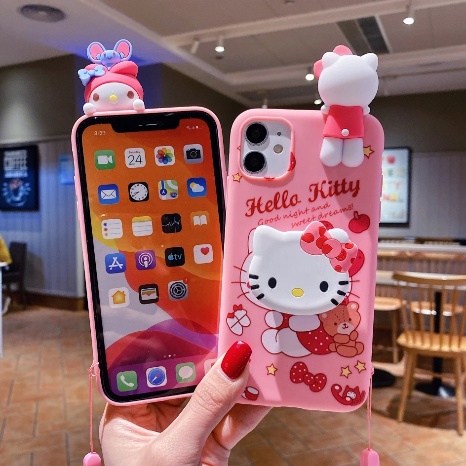 My Melody Hello Kitty For Xiaomi Redmi 8A 9A 9C 11A 10A 12 C Note 7 8 9 9s 10 11 Pro Case TPU Phone Case With Holder Strap Rope images - 6