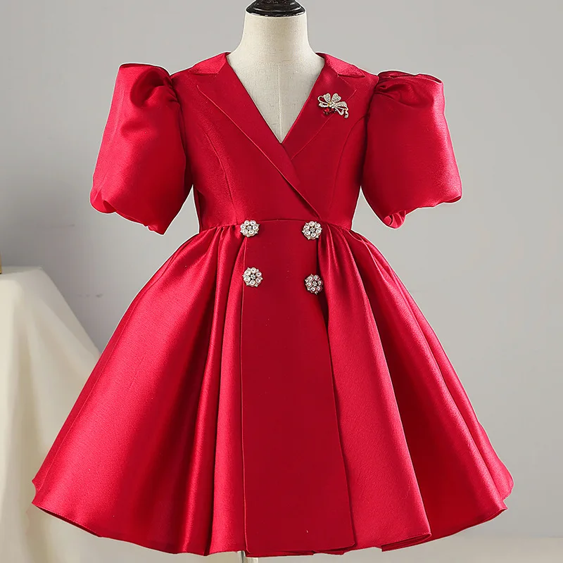 

Платье принцессы для девочки на новый год 2023, Детские элегантные свадебные платья, детское винтажное красное бальное платье, детское платье на день рождения