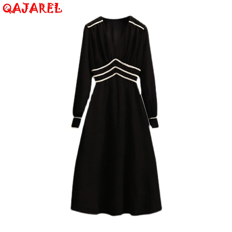 

Женское Хлопковое платье-миди с V-образным вырезом и длинным рукавом