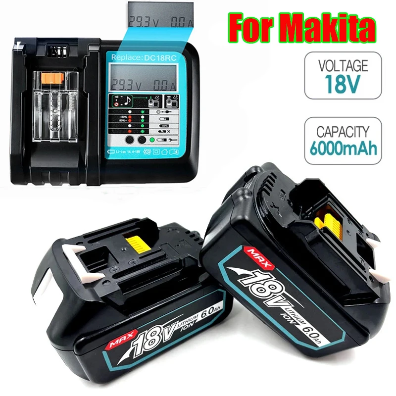 

Original BL1860 Rechargeable Battery 18 V 6000mAh Lithium ion for Makita 18v Battery BL1840 BL1850 BL1830 BL1860B+ 3A Charger