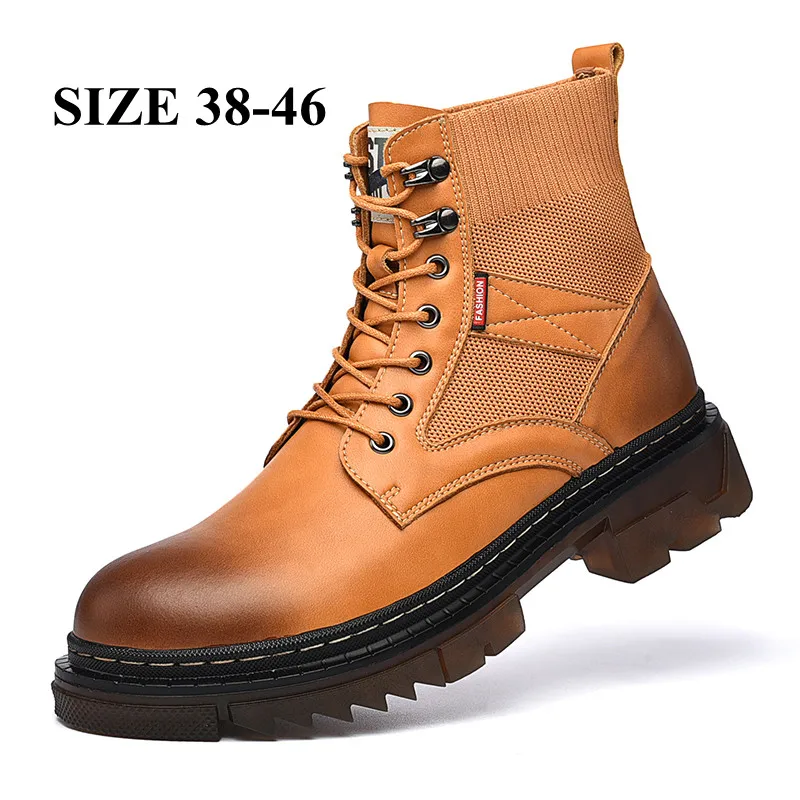 

Men Boots Leather Outdoor Platform Ankle Boots Designer Motorcycle Boots High Top Westerm Boots Men Rubber Botas Hombre