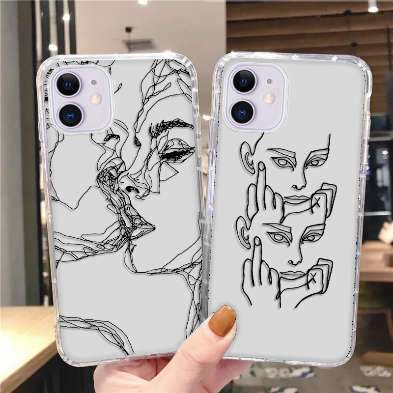 

Abstract Case For iPhone 13 Case For iPhone 12 11 Pro Max XS Max X XR 7 8 Plus 6 6S 13 Mini SE Kiss Lines Art Soft Funny Covers