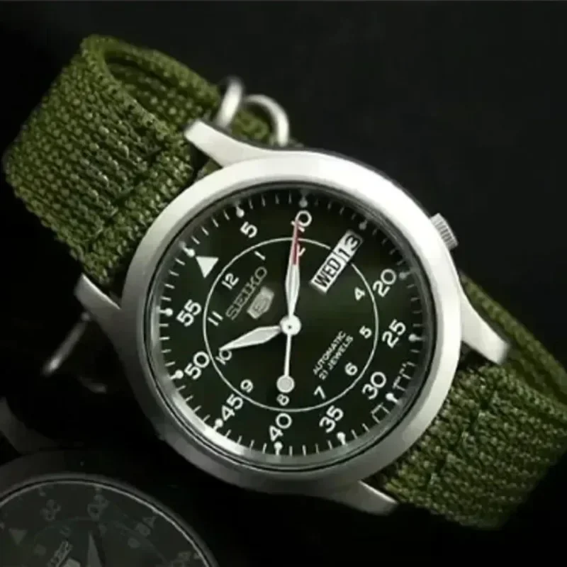Оригинальные часы SEIKO SNK805 для мужчин 5, автоматические часы из нержавеющей стали с механическими часами из зеленого холста, мужские часы (art.: 3920ca453d48e) - 3920ca453d48e