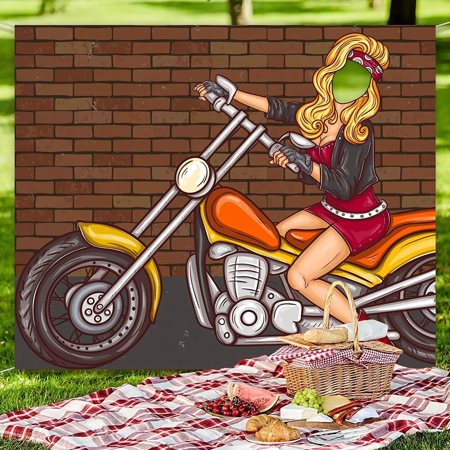 

Motorcycle Cool Lady Biker Face Banner Backdrop Background Sports Theme Pretend Play Party Game Decor For Rider Racing
