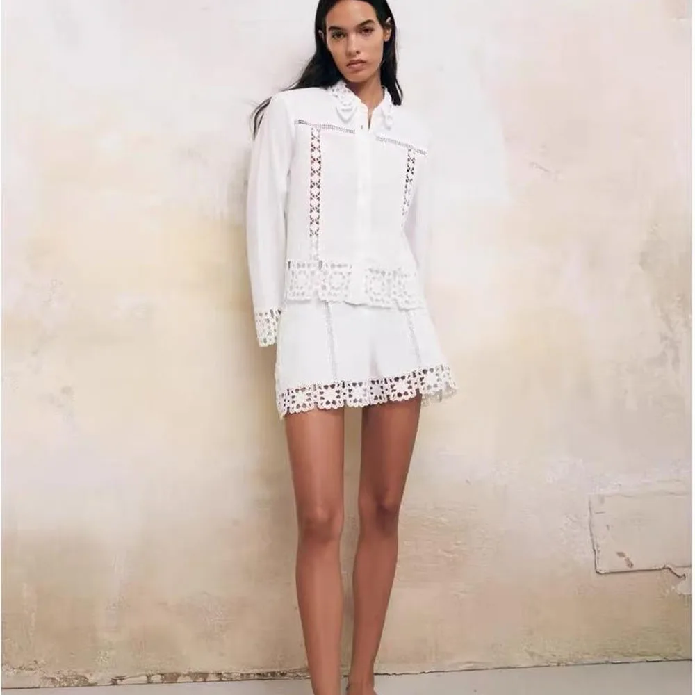 

Новинка 2022, женская одежда ранней осени, Высококачественная Модная рубашка с отложным воротником и длинными рукавами, вязаная крючком