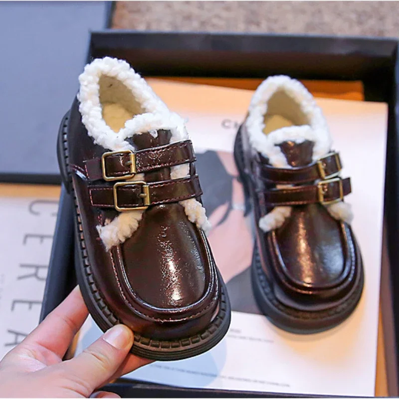 

Kids Leather Shoe Winter British Style Thick Soled Princess Shoes for Girls Fashion Toddlers Cotton Shoes Children School Shoes