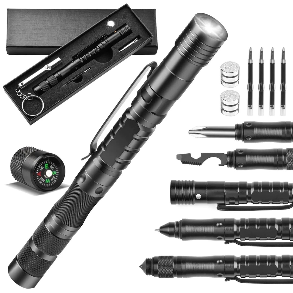 

Multi Tool Pen Portable Multitool Ballpoint Pen W/ LED Flashlight Glass Breaker Bottle Opener Whistle Wrench Survival Gear Tool