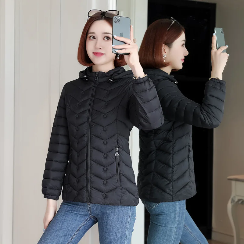 Women Jacket Parka Ultra-light Thin Down Cotton Coat 2022 Autumn Winter Slim Short Hooded Warm Women's Outerwear Clothing