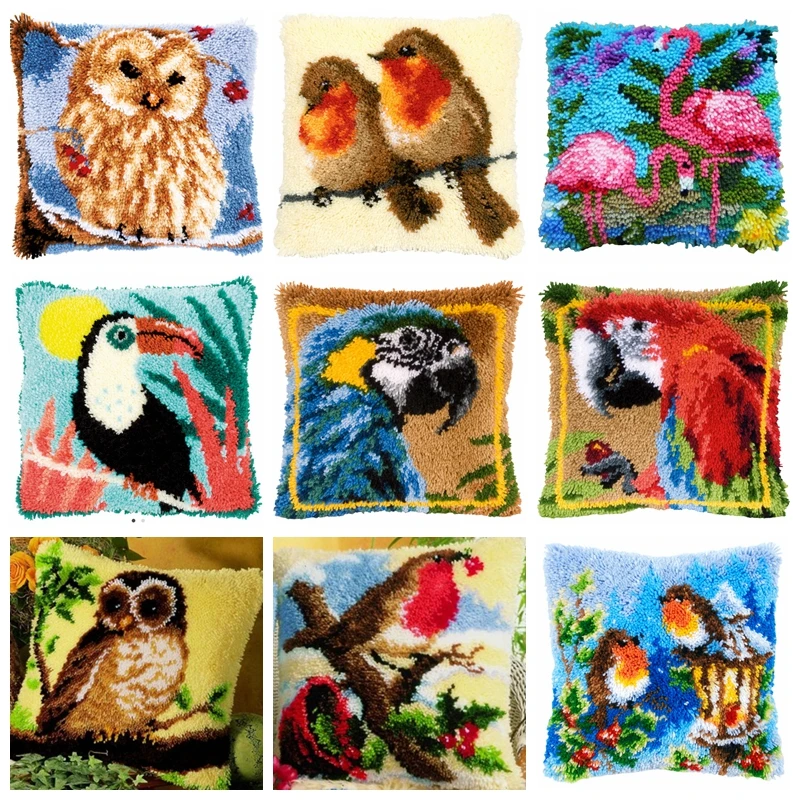 

Needlework Sets Unfinished Crocheting Yarn Pillow Latch Hook Brids Animal Decoration Pre-printed Grid cloth Color printing