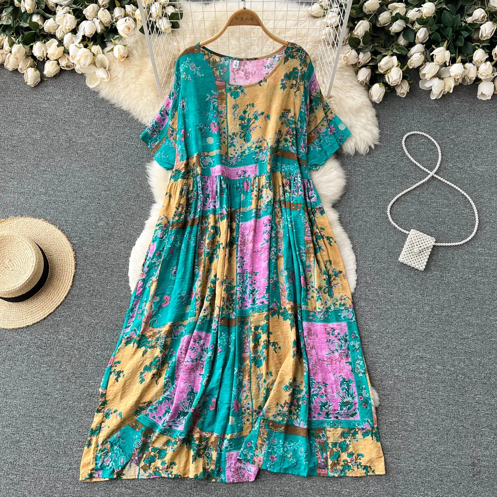 

Женское длинное платье в литературном ретро-стиле, элегантное свободное элегантное платье с принтом и большой юбкой, лето 2022