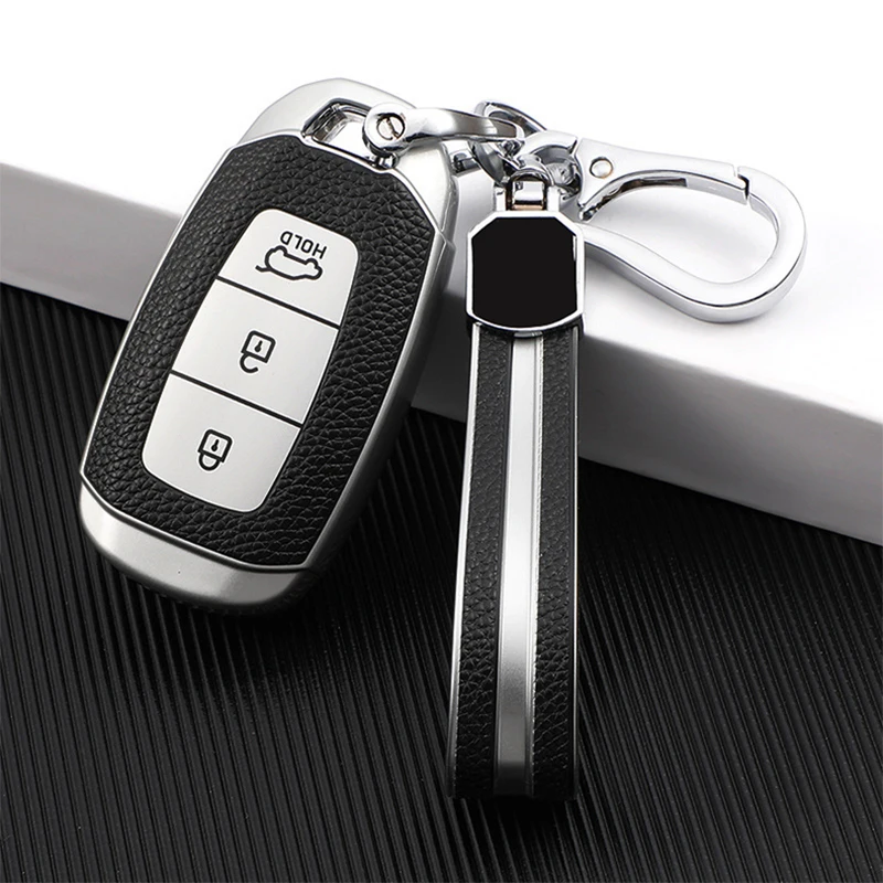 

TPU+Leather 3 Button Car Key Case Cover For Hyundai i30 Ix35 Encino Azera Accent TM Palisade Santa Fe Remote Fob Key Accessories