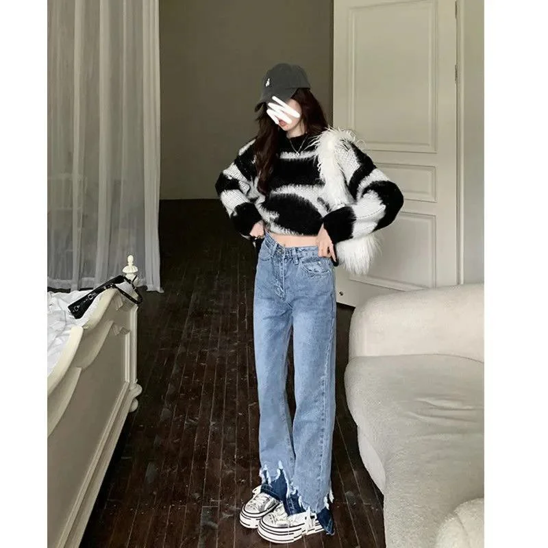 Y2k Vintage Clothes Newjeans Straight Leg Jeans Woman High Waist Women's Pants Korean Fashion Denim Streetwear Female Clothing