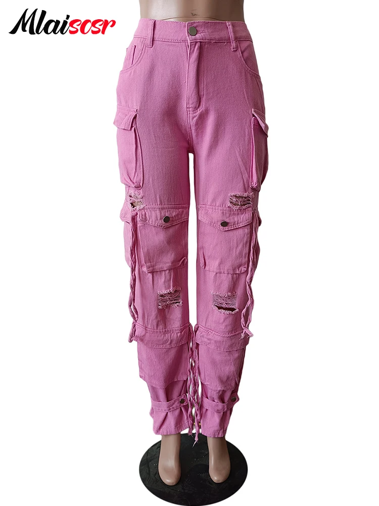 Винтажные джинсовые штаны Mlaiscsr с несколькими карманами розовые широкие женские