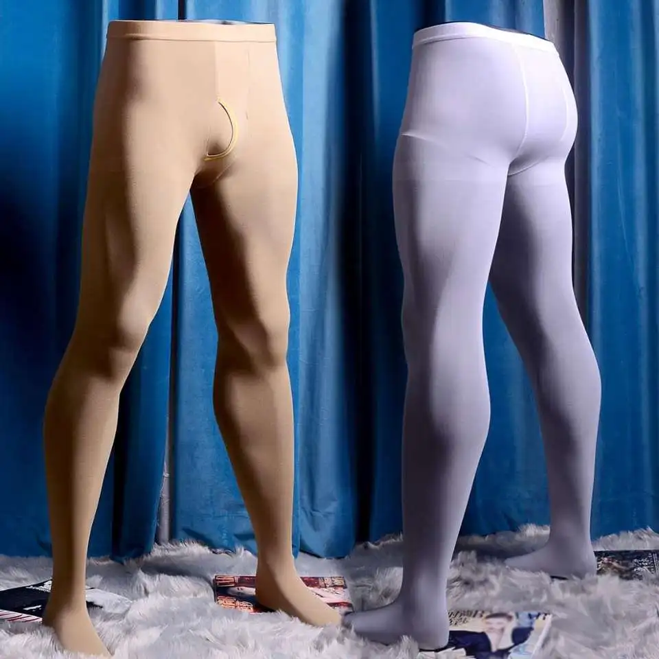 New Winter Solid Color Nylon Long Johns Are Tight Warm Velvet Running Tights Pantyhose For Men