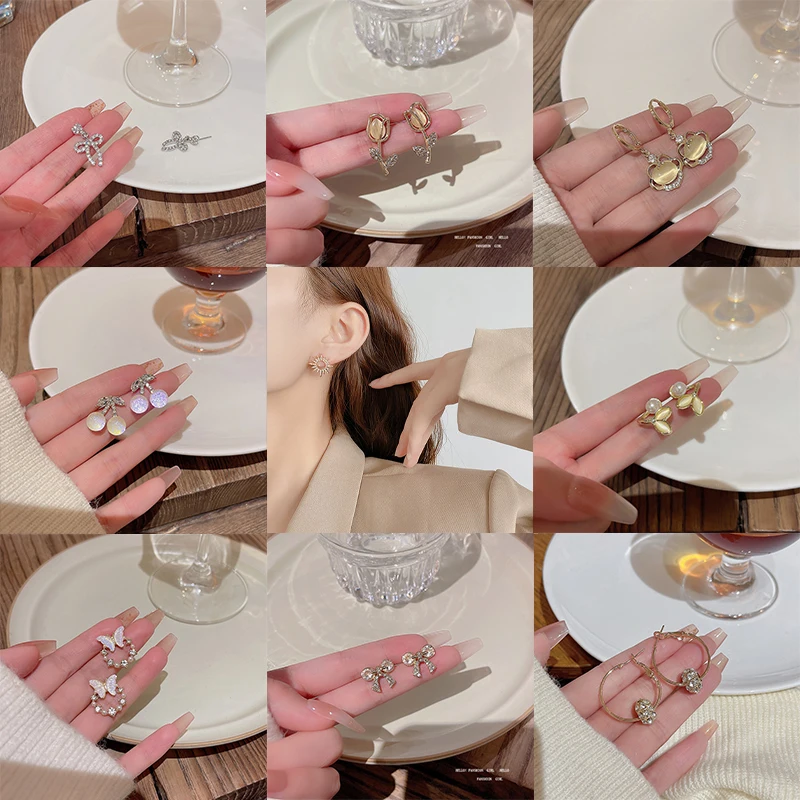 

New Luxury Geometric Drops Water Earrings for Elegant Women Free Shipping Exquisite Pearl Heart Butterfly Earring Trendy Jewelry