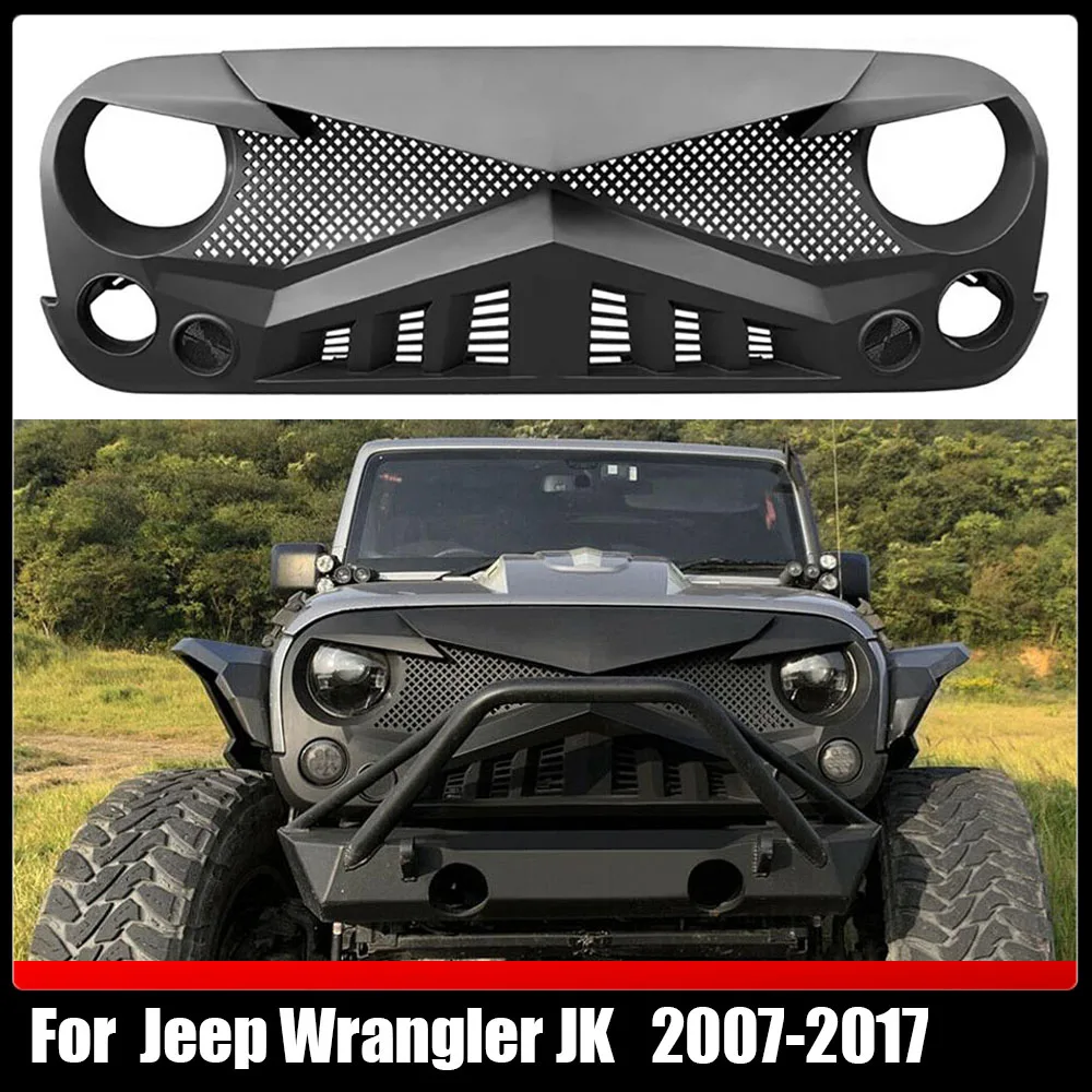 

For Jeep Wrangler JK 2007-2017 Modified Front Racing Grille Bumper Guard With Mesh Replacement Knight Grill Auto Grills Exterior