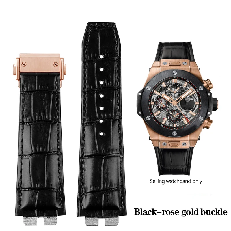 

High Quality Genuine Cowhide Leather Watchband for Hublot Big Bang 411 Series strap 27mm Quick Release Bracelet Black Watch Belt