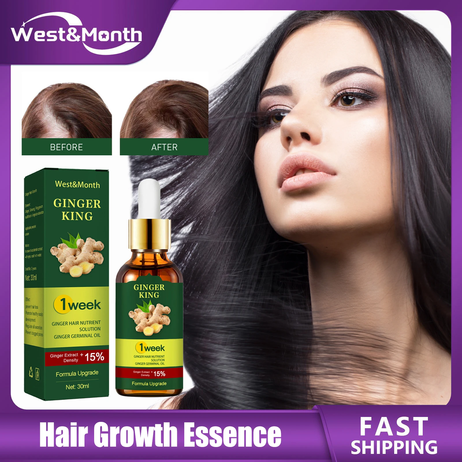 

Ginger Hair Growth Serum Anti Hair Loss Fast Dense Regrowth Nourish Essential Oil Making Stronger Thicker Hair Nutrient Liquid