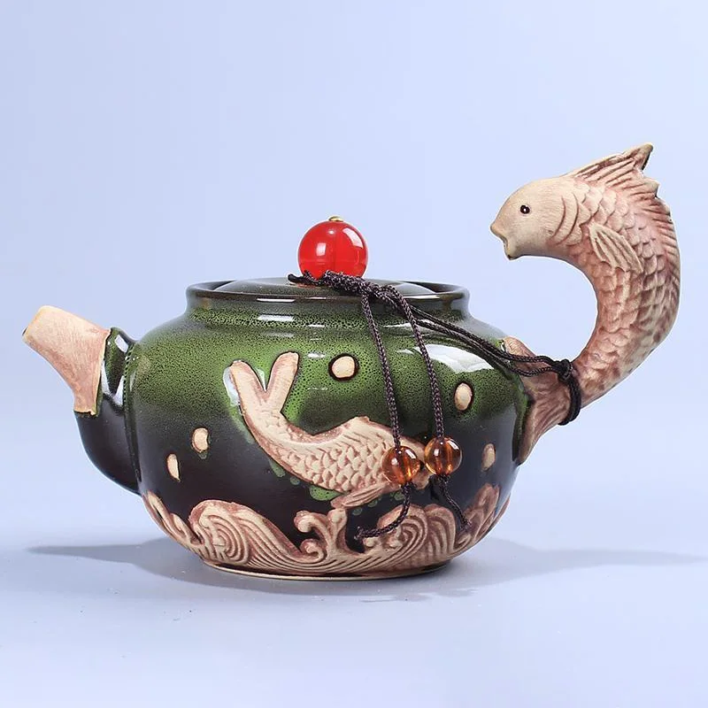 

Ceramic Glaze Ceramic Teapot Red Art Agate Tea Pot Puer Tea Brewing Kettle Teapots Gaiwan Coffeeware Teaware Teeware Teware Set