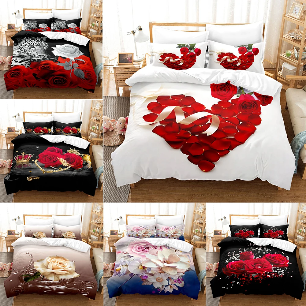 

Fashion Red Rose Bedding Set Duvet Cover Set 3d Bedding Digital Printing Bed Linen Bedding Set