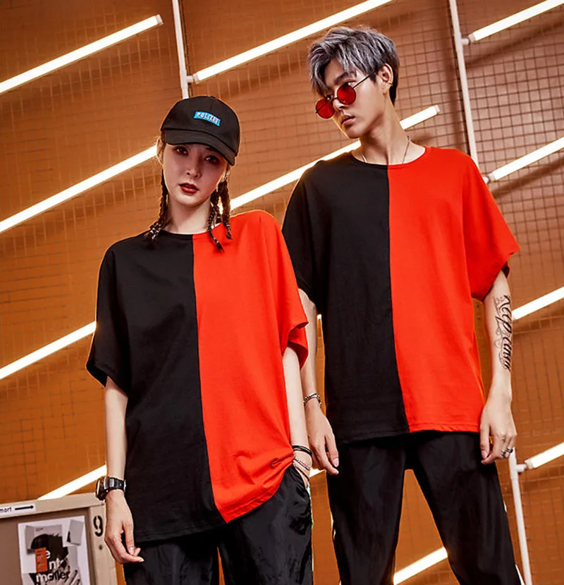 

2023 Unisex Korean Style Drop Shoulder Tees Streetwear Lovers Couple Summer Casual Loose T-Shirt Two Colors O-Neck Tops Clothes
