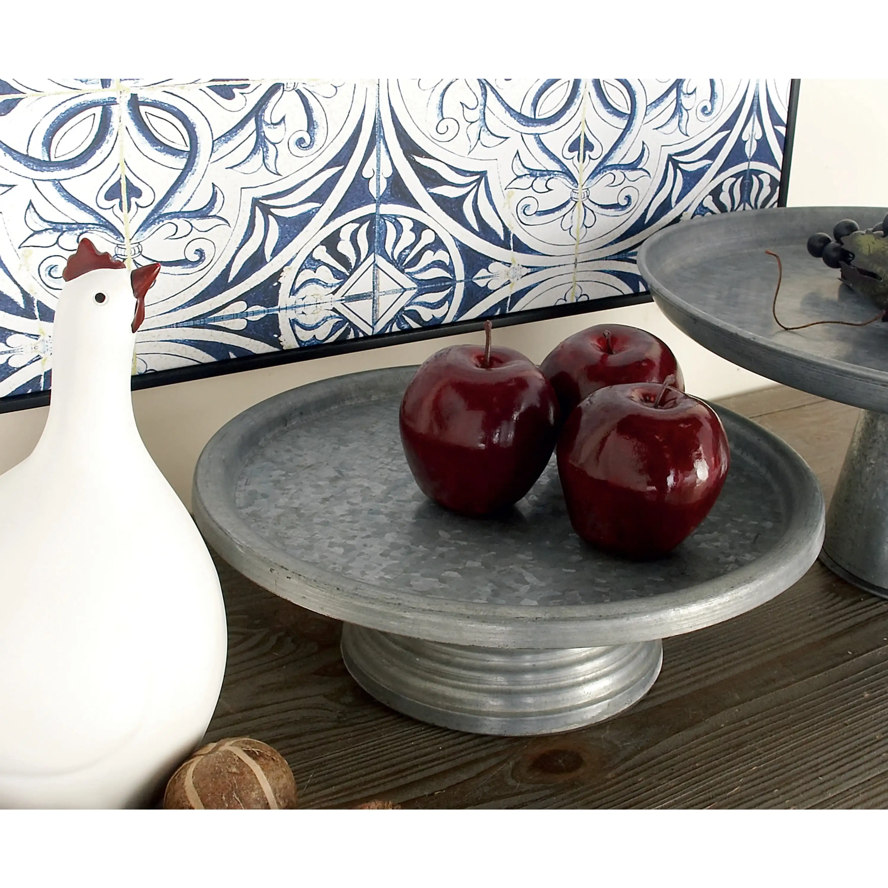 

13" x 4" Gray Metal Galvanized Cake Stand, 1-Piece