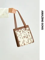 amazing song vintage vertical file package split leather ox hair retro hasp high quaility handsbag as bag