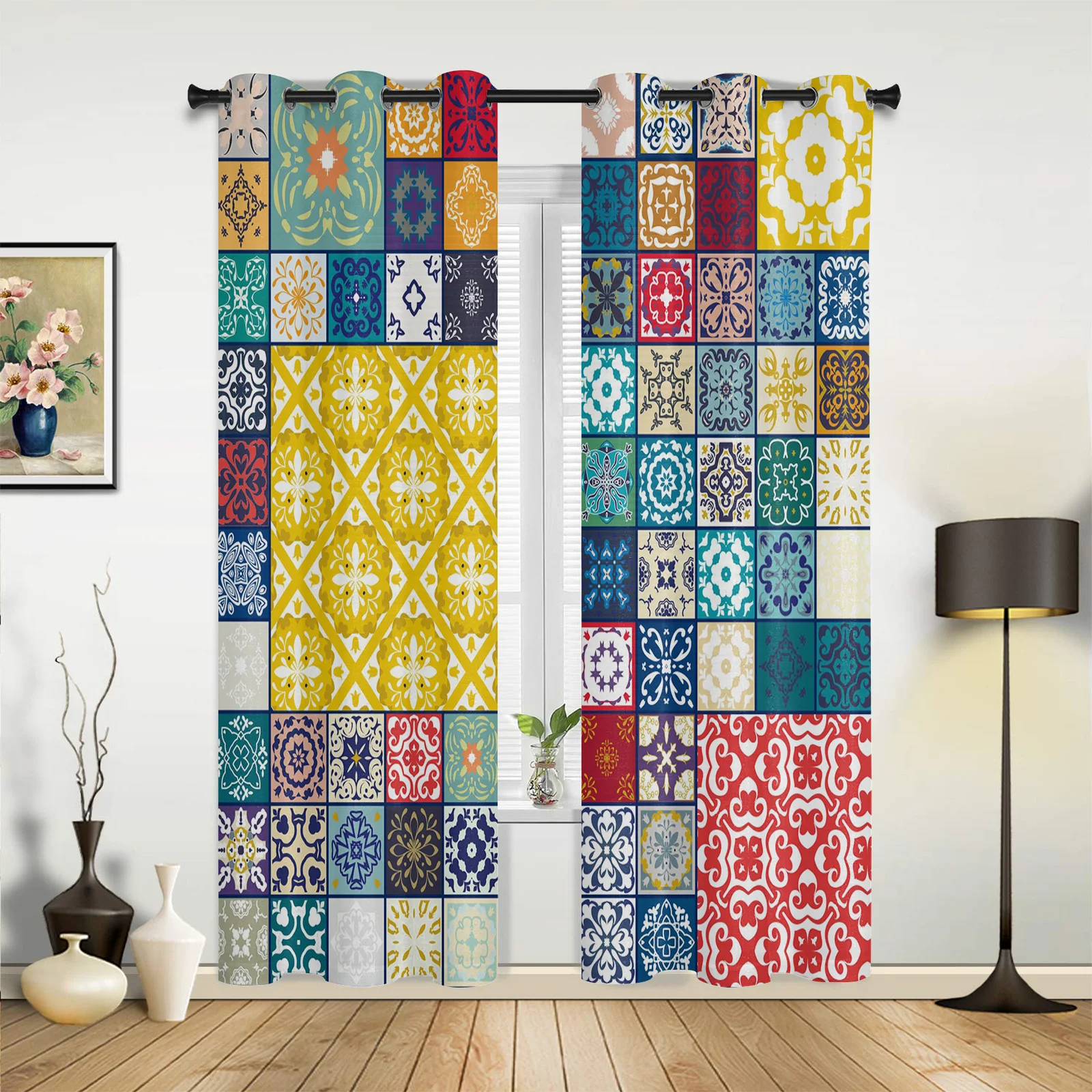 

Bohemian Retro Ethnic Square Curtains for Bedroom Living Room Drapes Kitchen Children's Room Window Curtain Modern Home Decor