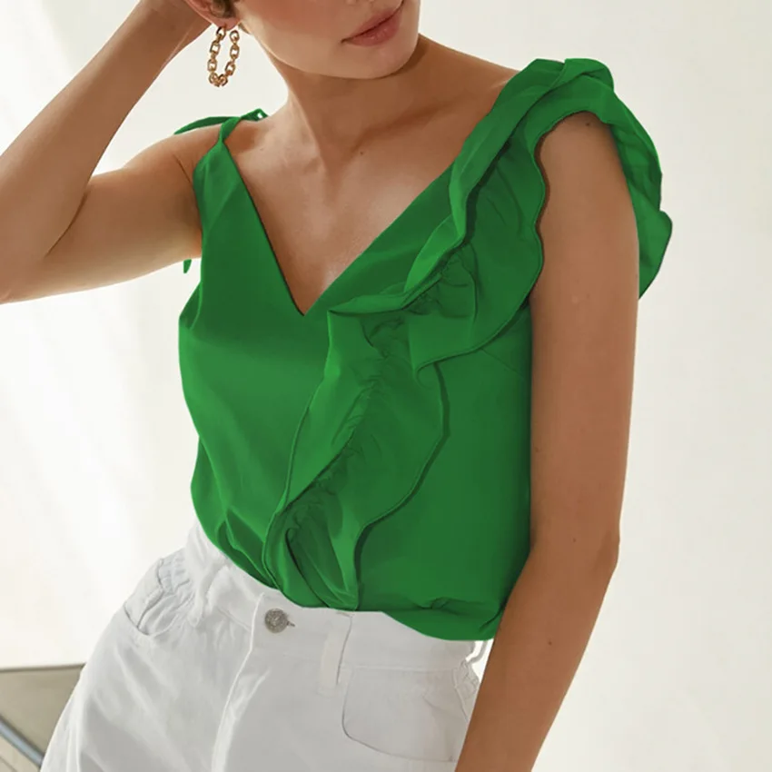 

French vest 2022 summer new suspenders asymmetric ruffles commuter all-match top women