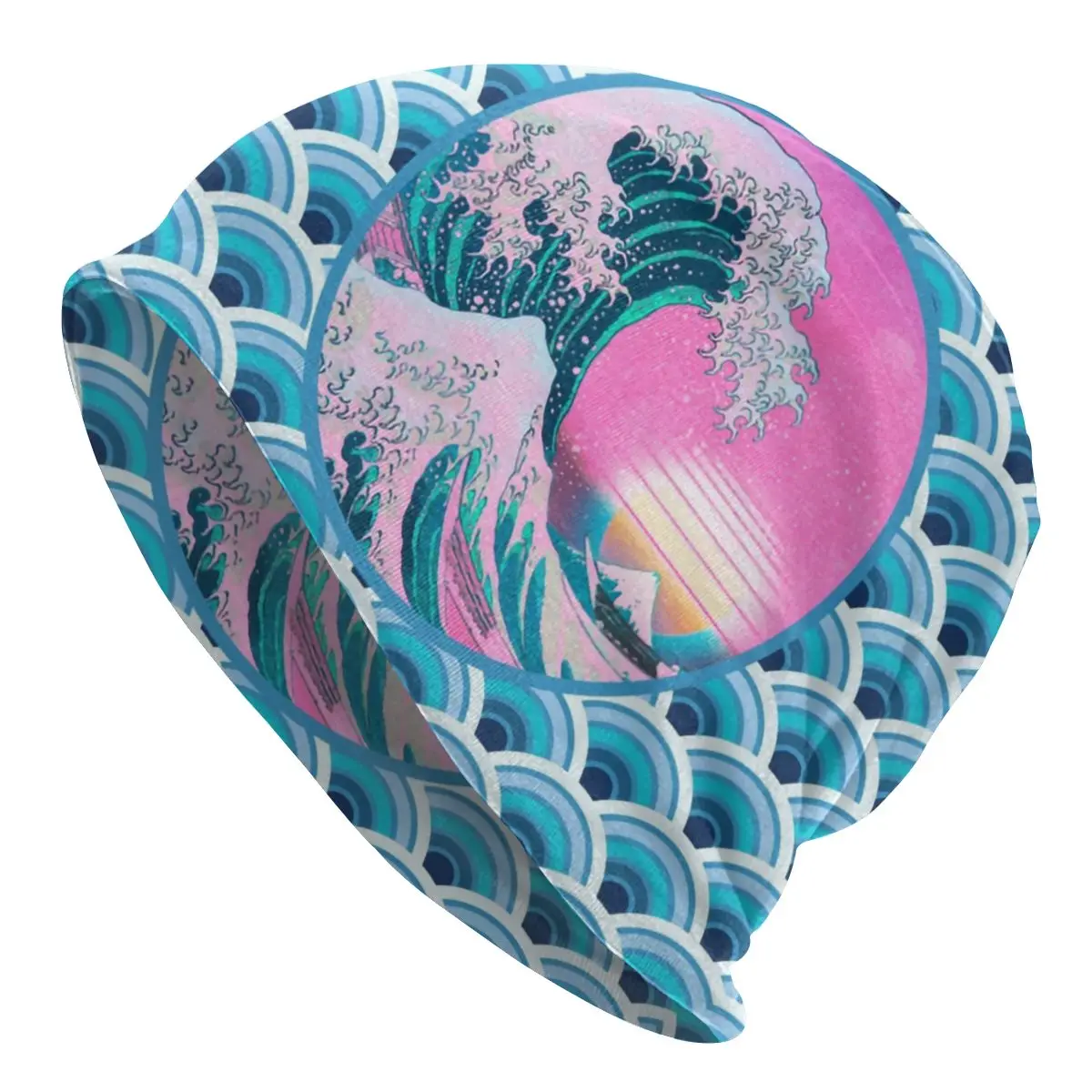 

Vaporwave Aesthetic Great Wave Seigaiha Ocean Sunset Beanies Caps Unisex Winter Knitted Hat Adult Japanese Pop Art Bonnet Hats