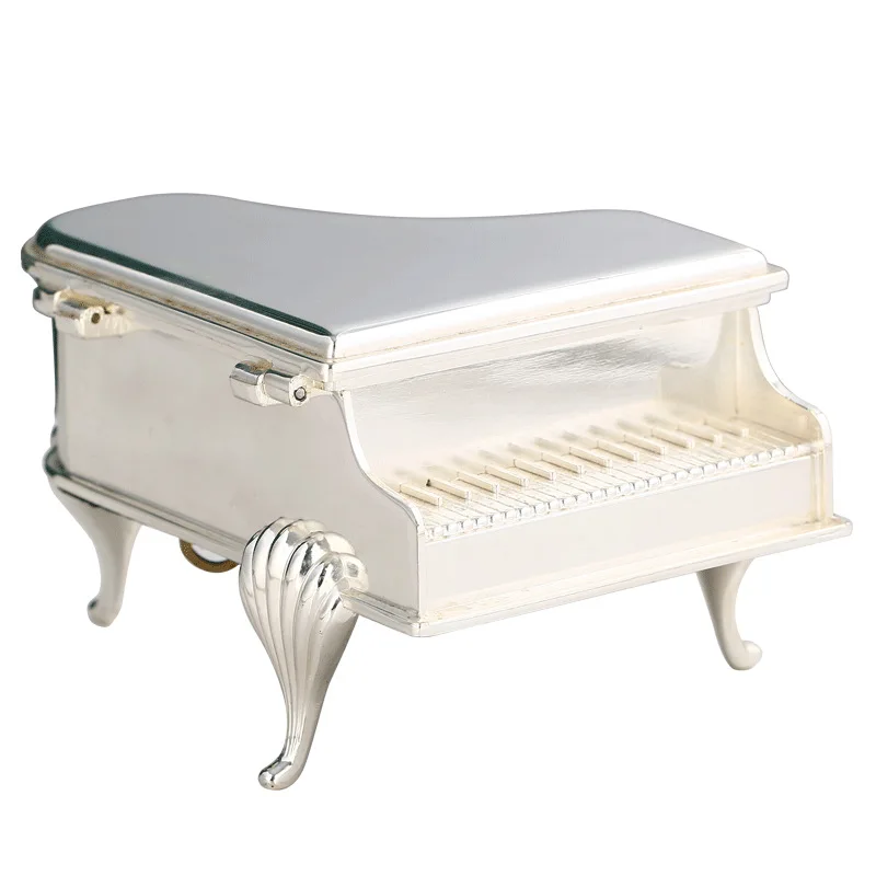 Creative Silver Color Piano Shape Metal Jewelry Box Princess Jewelry Organizer Birthday Wedding Gift Box Home Decoration