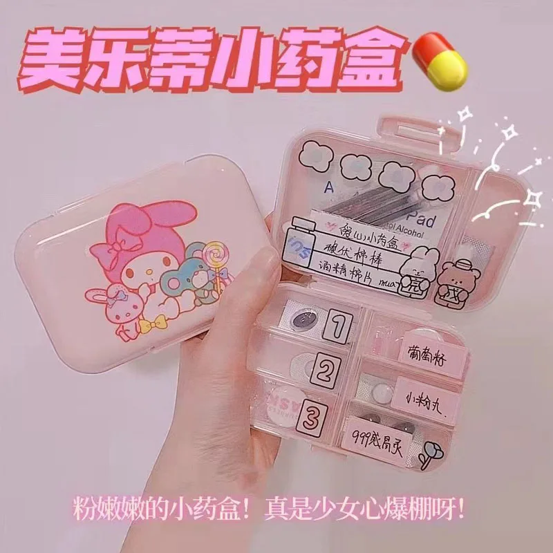 

Sanrioes Anime Cinnamoroll My Melody Medicine Box Pill Case Plastic 7 Days Tablet Candy Box Storage Tablet Holder Organizer Gift