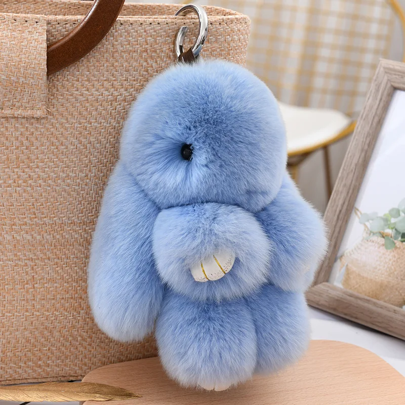 Luxury 15cm Real Rex Rabbit Fur Keychain Lovely Play Dead Rabbit Key Ring Girls Key Bag Decoration Emo Jewelry Accessories Gifts images - 6