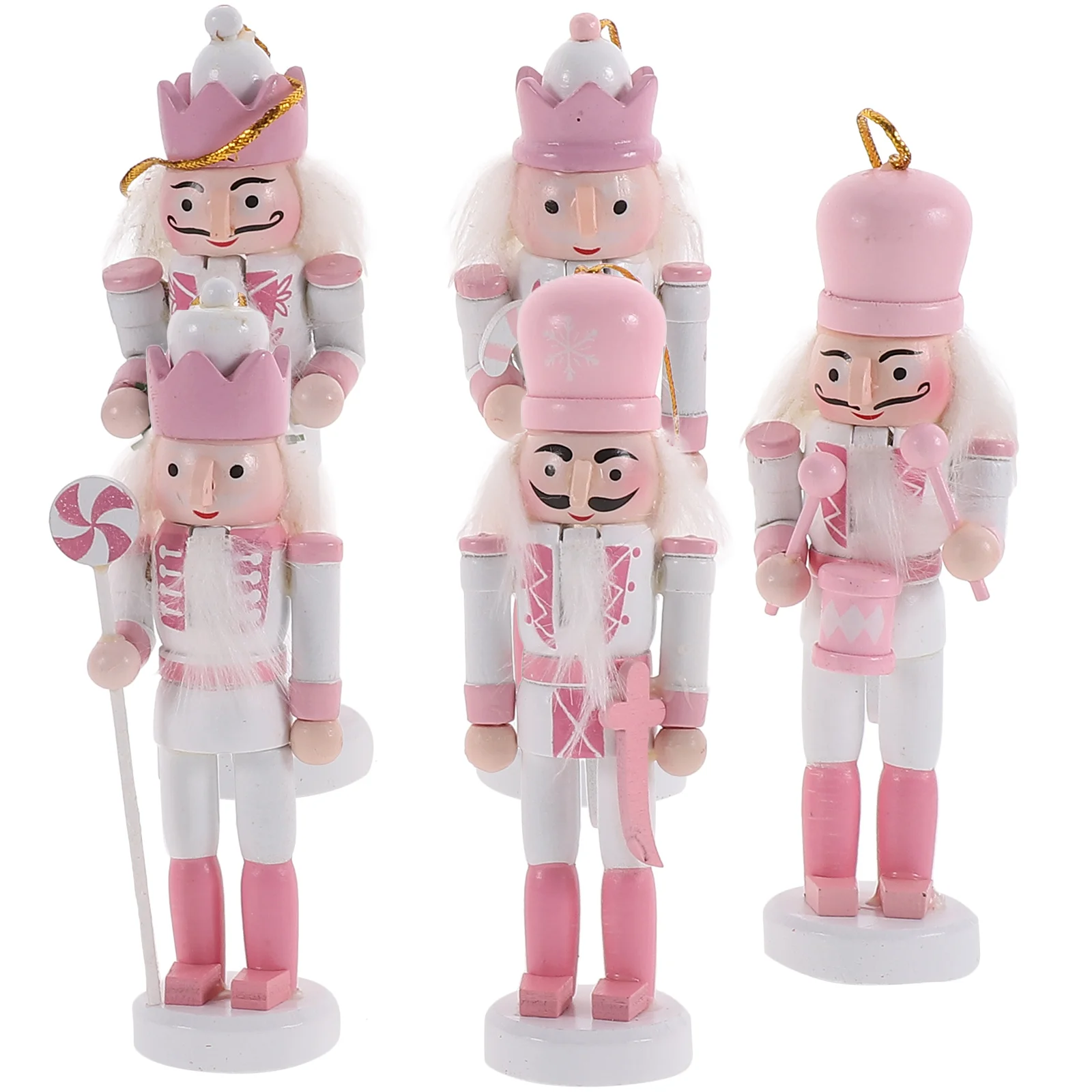 

5 Pcs Christmas Decorations Nutcracker Pendant Platinum Wood Craft Puppet Nutcrackers Xmas Gift Desktop Tree