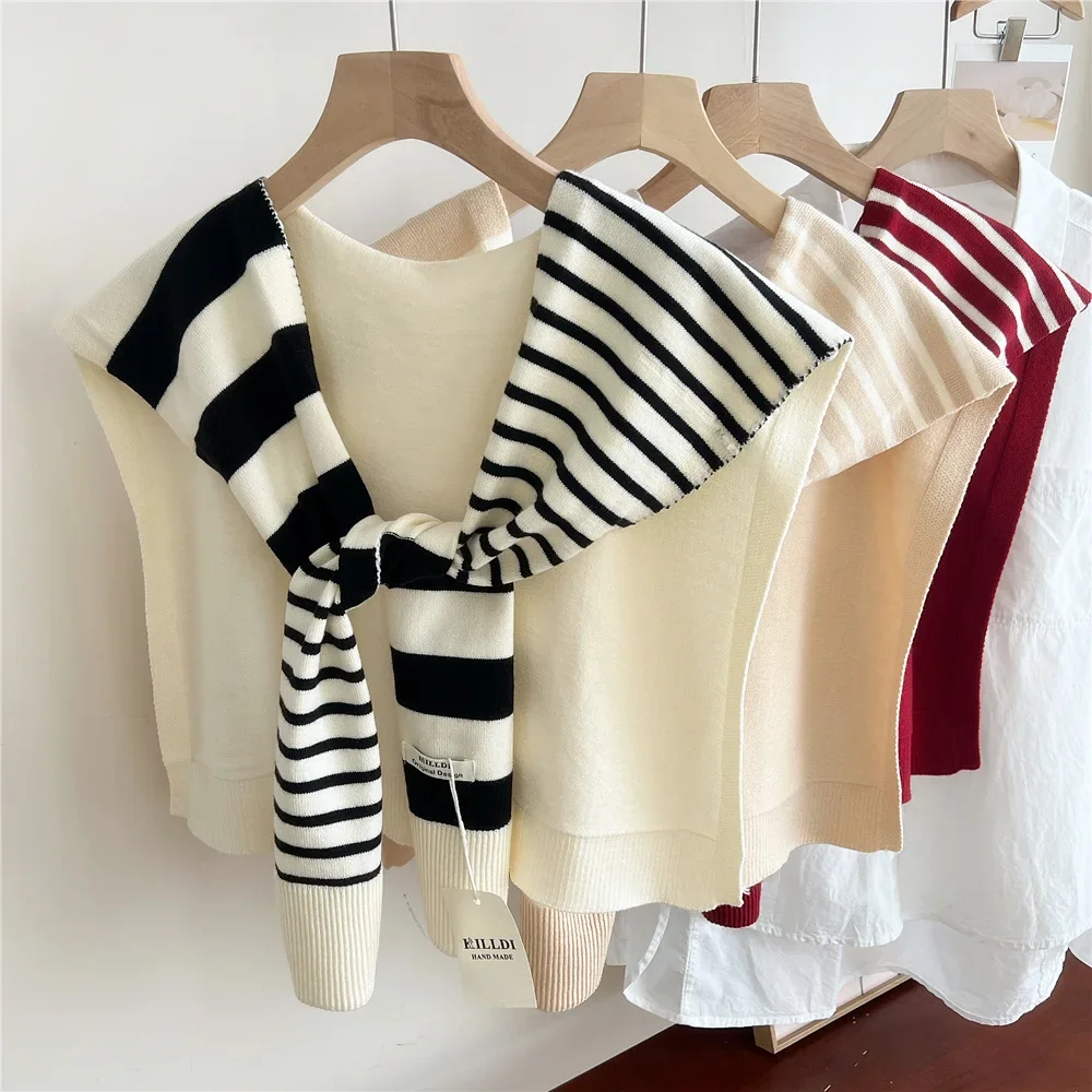 Poncho Cloak Korean Air-conditioned Rooms Knitted Shawl Women's Spring and Autumn Cross Fashion Wrap Solid Scarf