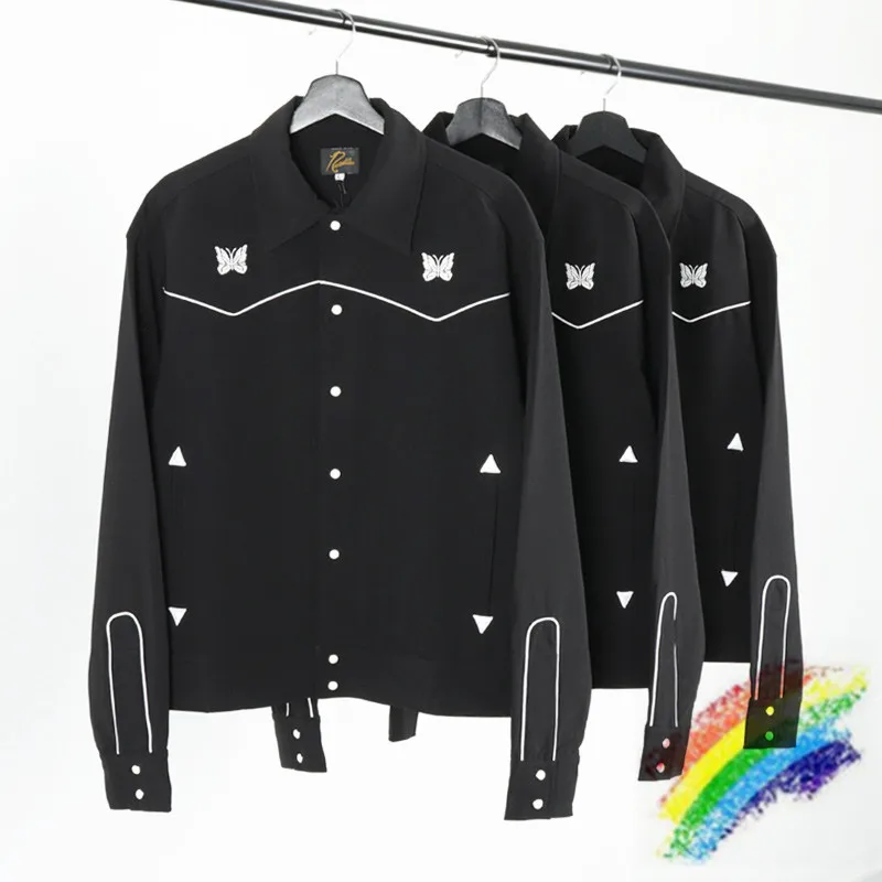 

AWGE Needles Jacket Men Women 1:1 High Quality Vintage British Style Butterfly Embroidery Streetwear Black Coats