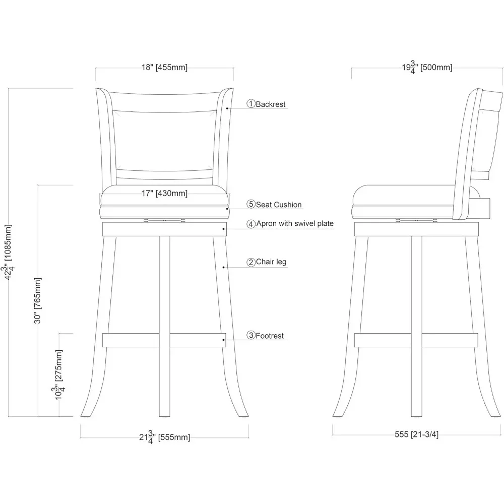 34 дюймовый стул сверхвысокий поворотный барный черный
