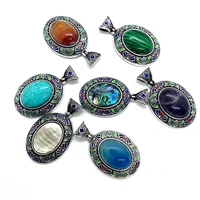 brooch oval drip zinc alloy inlaid blue lapis lazuli brooch pendant 32x53mm charm jewelry making diy necklace brooch accessories