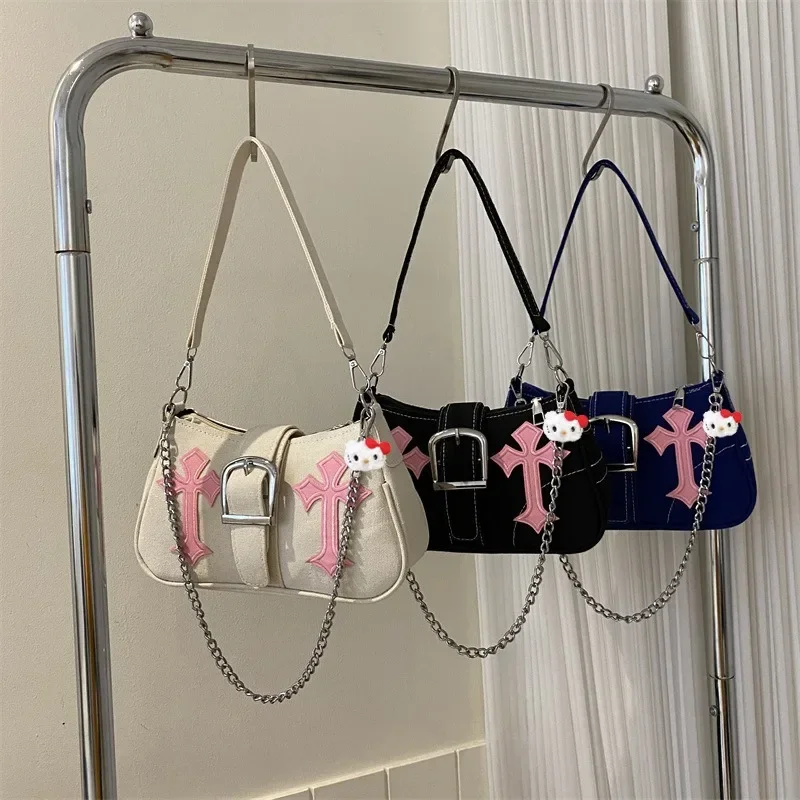 

Sanrio Cartoon Hello Kitty Gothic Girl Retro Crossbody Bag Bad Girl Spicy Girl Fashion Trend Cross Chain Handbag Holiday Gift