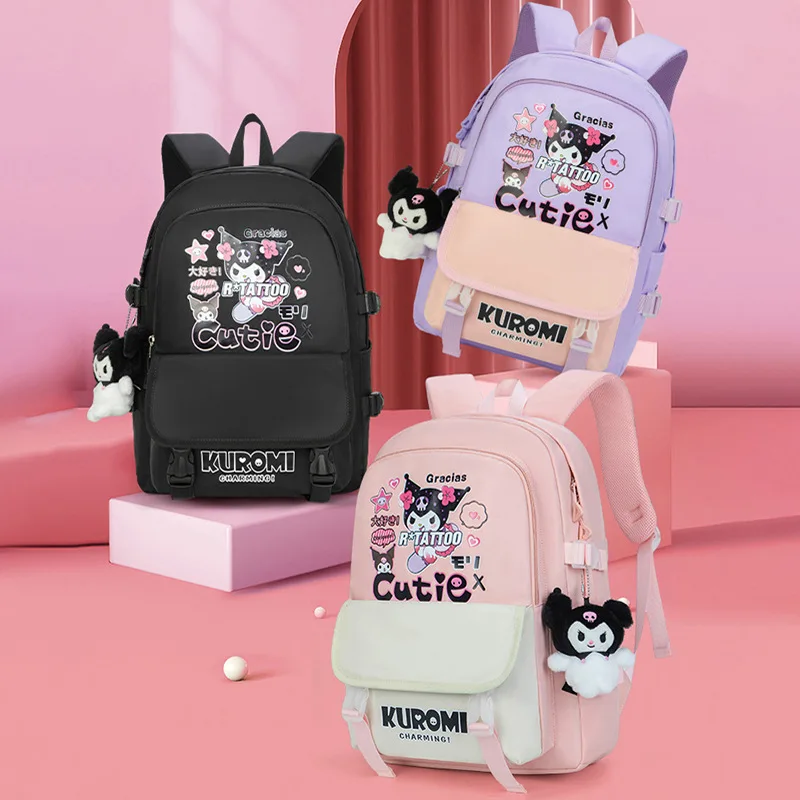 

Kawaii Anime Kuromi Schoolbag Girls Backpack Cute Cartoon Primary School High Capacity Junior High School Stationery Accessories