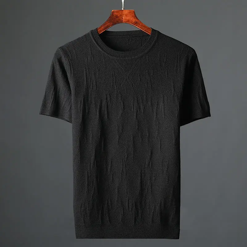 

2023 New Style Fashion Male High Quality Solid Casual Short-sleeved Sweater/Men Slim Fit Round Collar Leisure Knit T-shirt M144