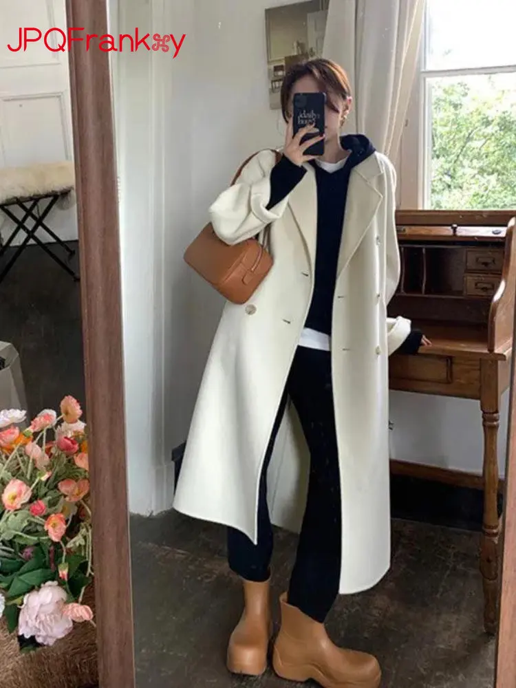 

High Sense Female Hepburn Style Medium Long Woolen Coat British Style High-end Gentle Suit Collar Woolen Coat Female Women Coat