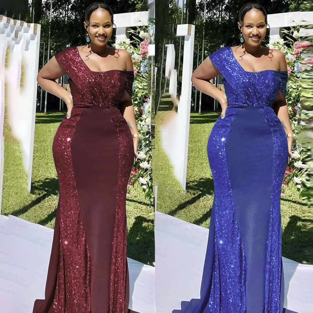 

MD African Sexy Dresses For Women 2022 New Slim Gown Dashiki Sequin Shiny Bodycon Long Dress Wedding Party Bridesmaid Robes