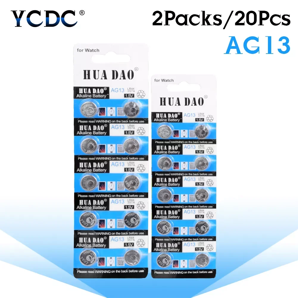 

YCDC Button Battery 20Pcs Ag13 LR 44 Cell Coin Battery SR44 SR1154 357 LR44 A76 1.55V Li-ion Coin Cell Batteries 11.6*5mm