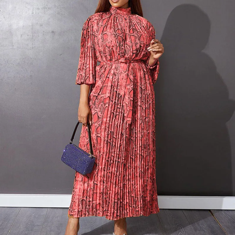 

African Chiffon Dresses For Women 2022 Vetement Femme Dashiki Printing Long Sleeve Pleated Maxi Dress Ankara Robe Ladies Clothes