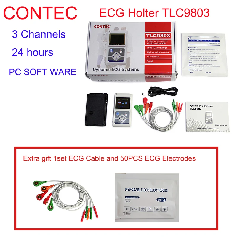 

CONTEC ECG Holter Dynamic ECG Monitor System 24 Hours ECG Recorder TLC 9803 Complimentary Additional Lead Wire And Electrodes